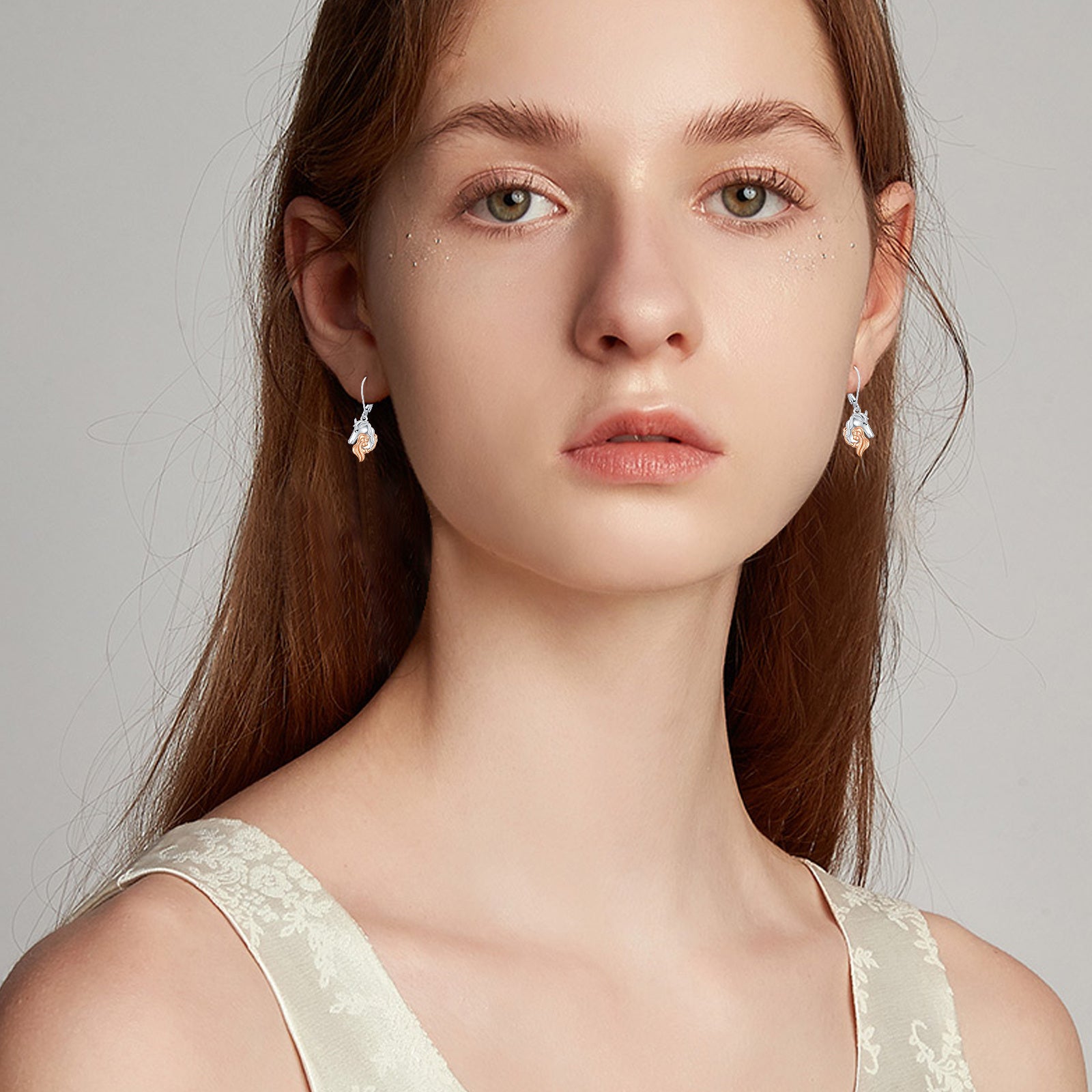 Sterling Silver Two-tone Horse Lever-back Earrings