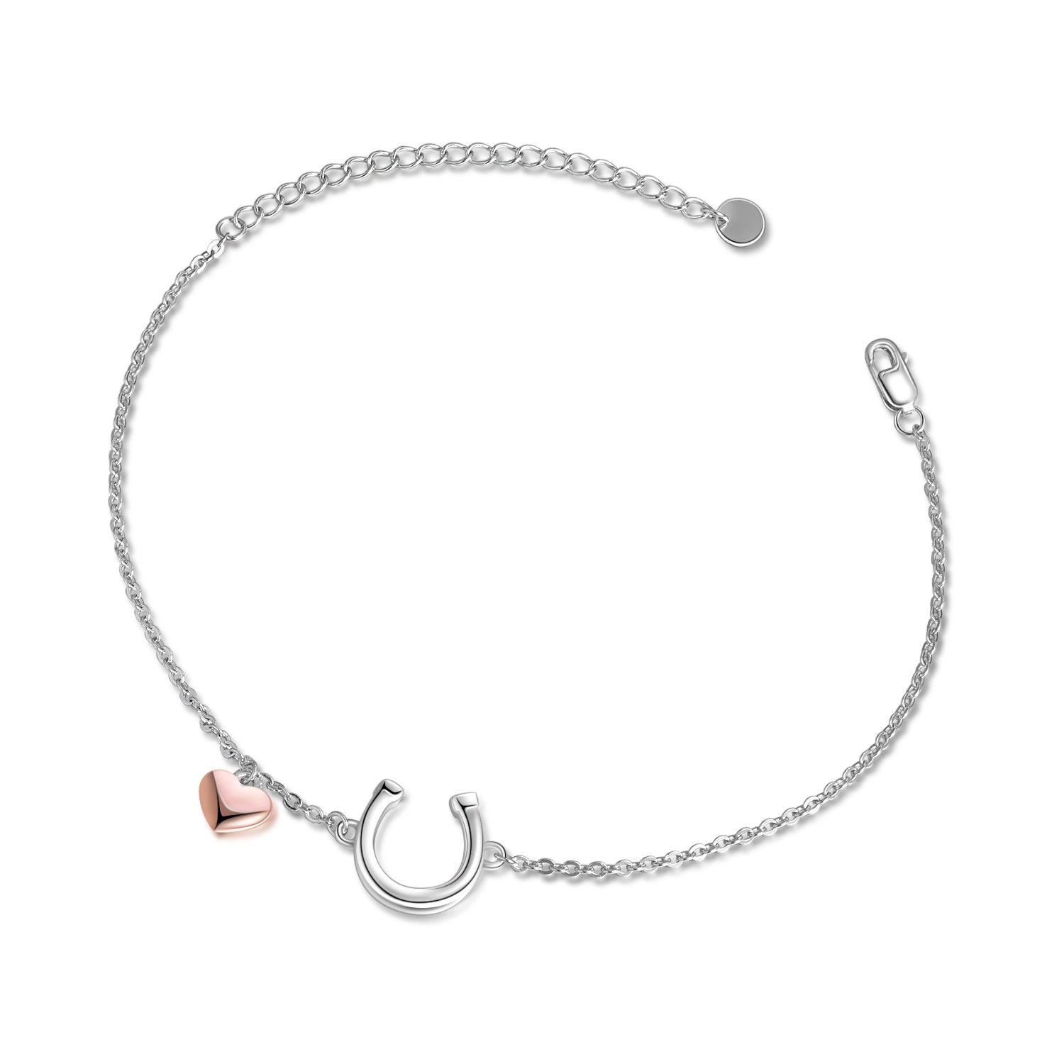 Sterling Silver Two-tone Horseshoe & Heart Charm Bracelet