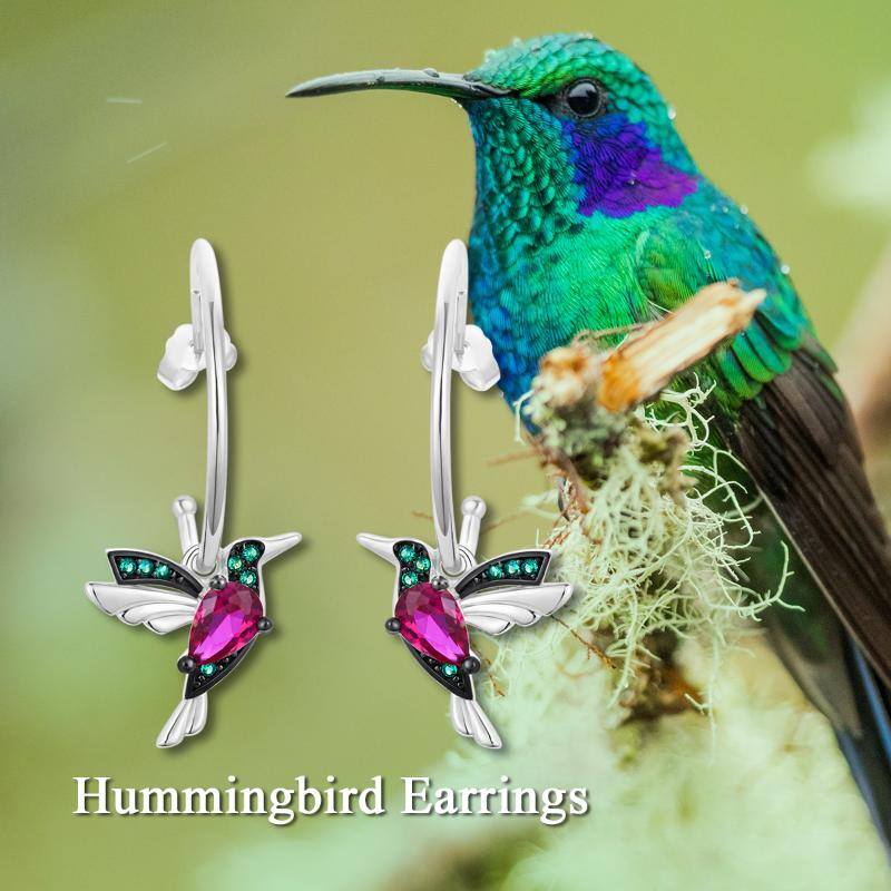Sterling Silver Two-tone Cubic Zirconia Hummingbird Drop Earrings