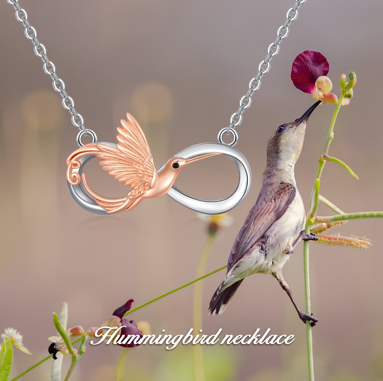 Sterling Silver Two-tone Hummingbird & Infinity Symbol Pendant Necklace