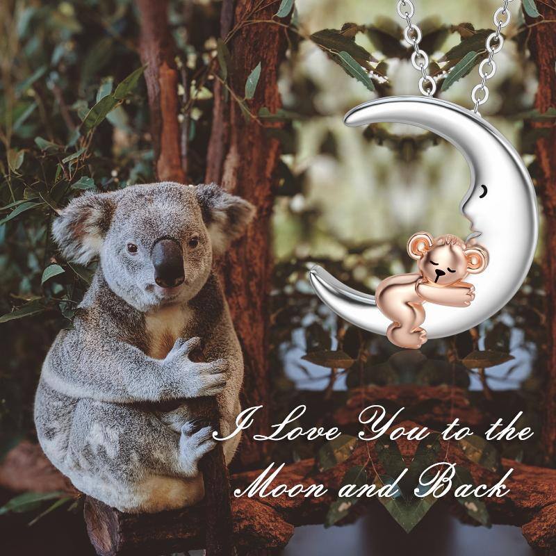 Sterling Silver Two-tone Koala Bear & Moon Pendant Necklace Gift for Kids