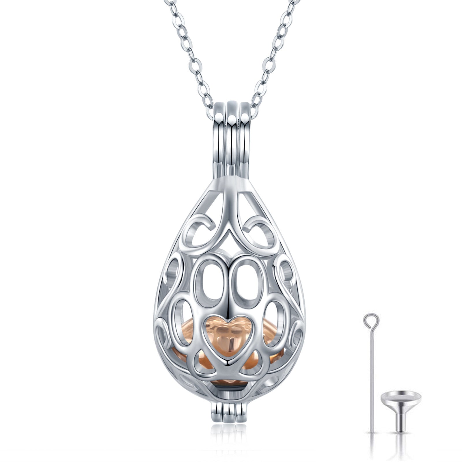Sterling Silver Two-tone Lotus Urn Necklace for Ashes