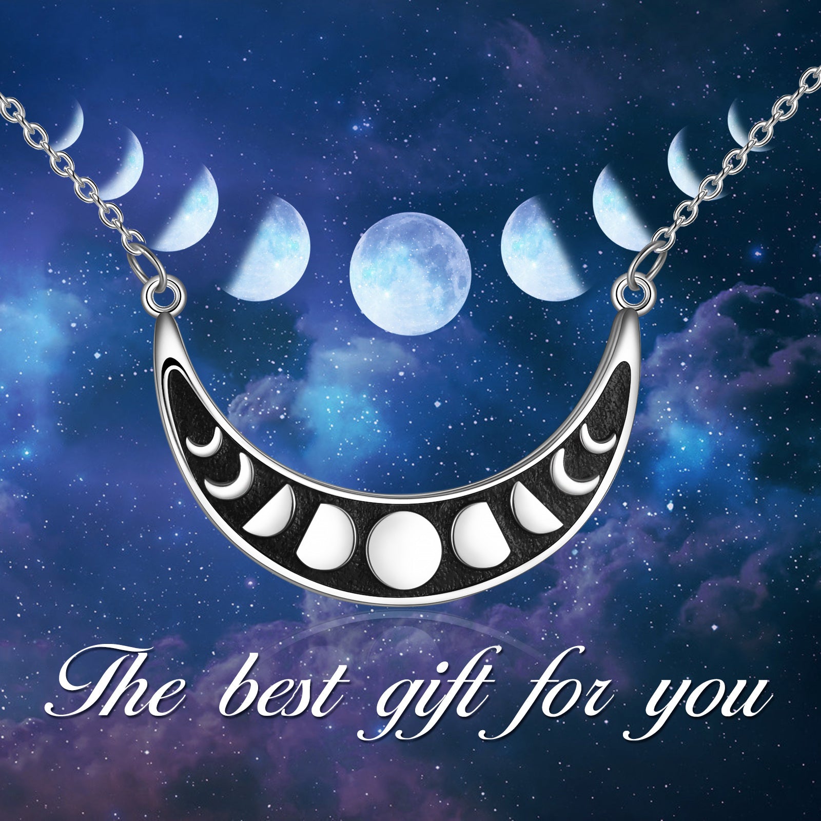 Sterling Silver Two-tone Moon Pendant Necklace