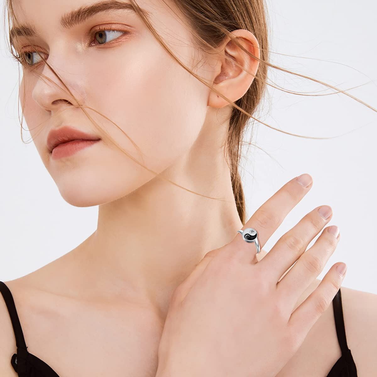 Sterling Silver Two-Tone Moon & Sun Yin Yang Rings