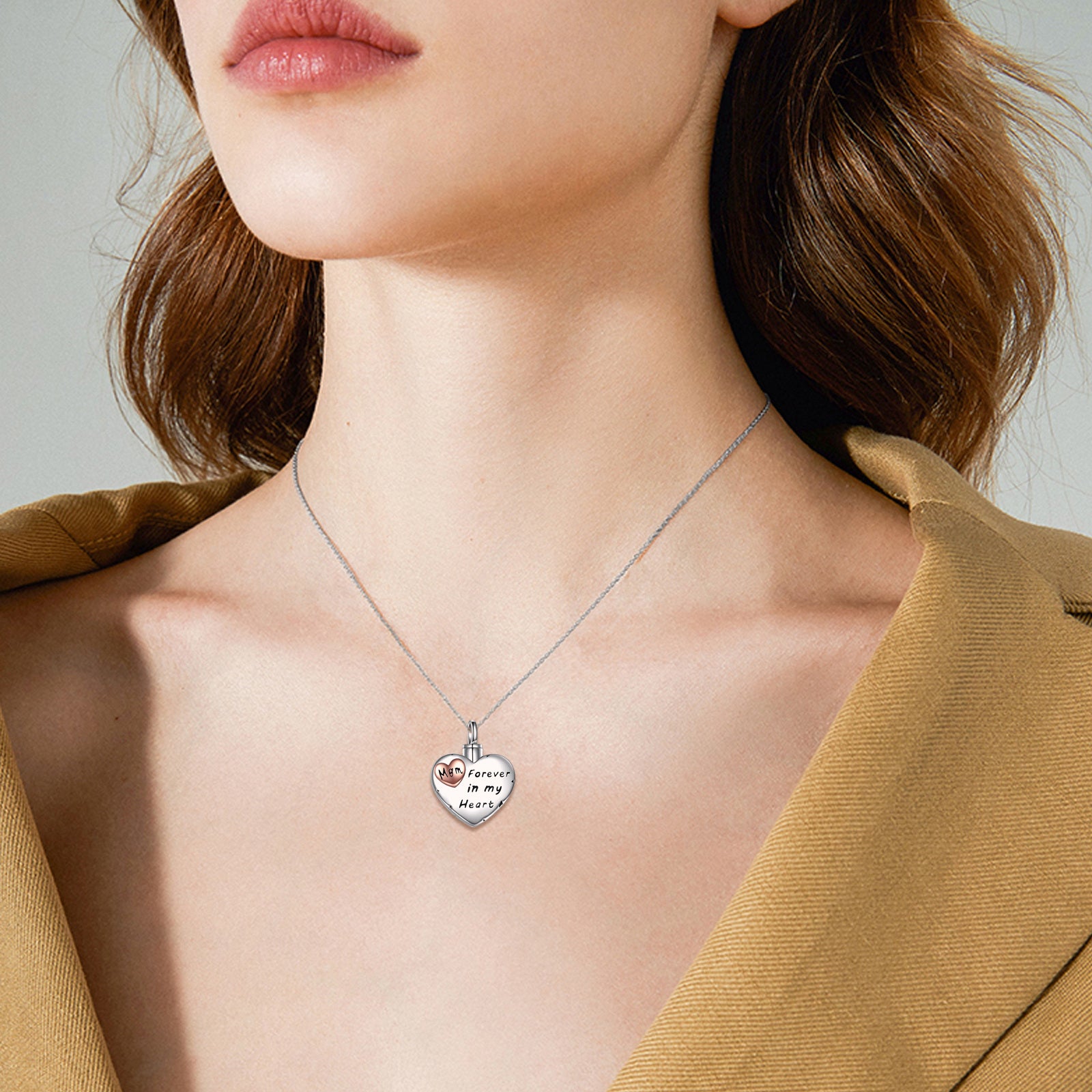 Sterling Silver Two-tone Mother Urn Necklace for Ashes with Engraved Word