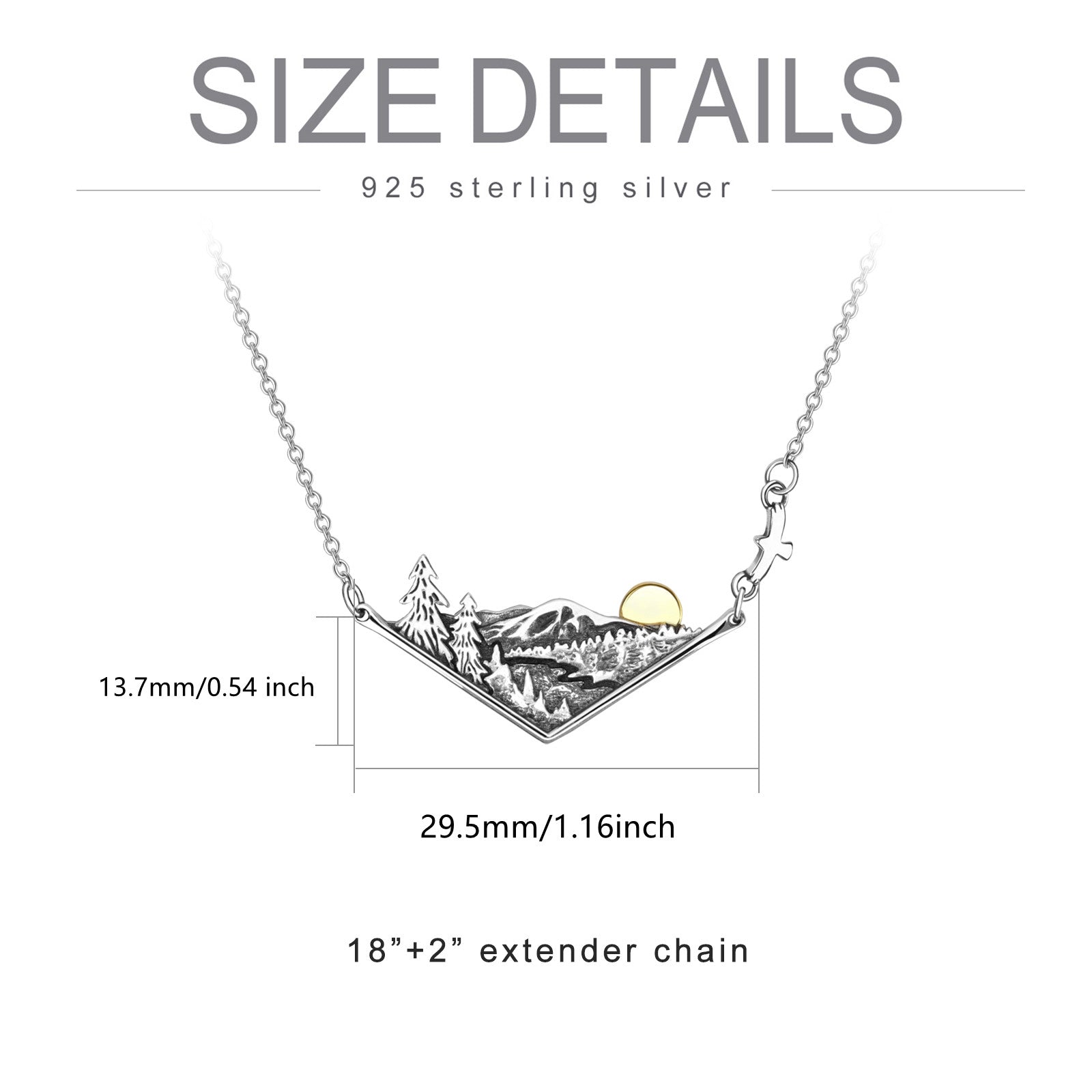 Sterling Silver Two-tone Mountains & Sun Urn Necklace for Ashes