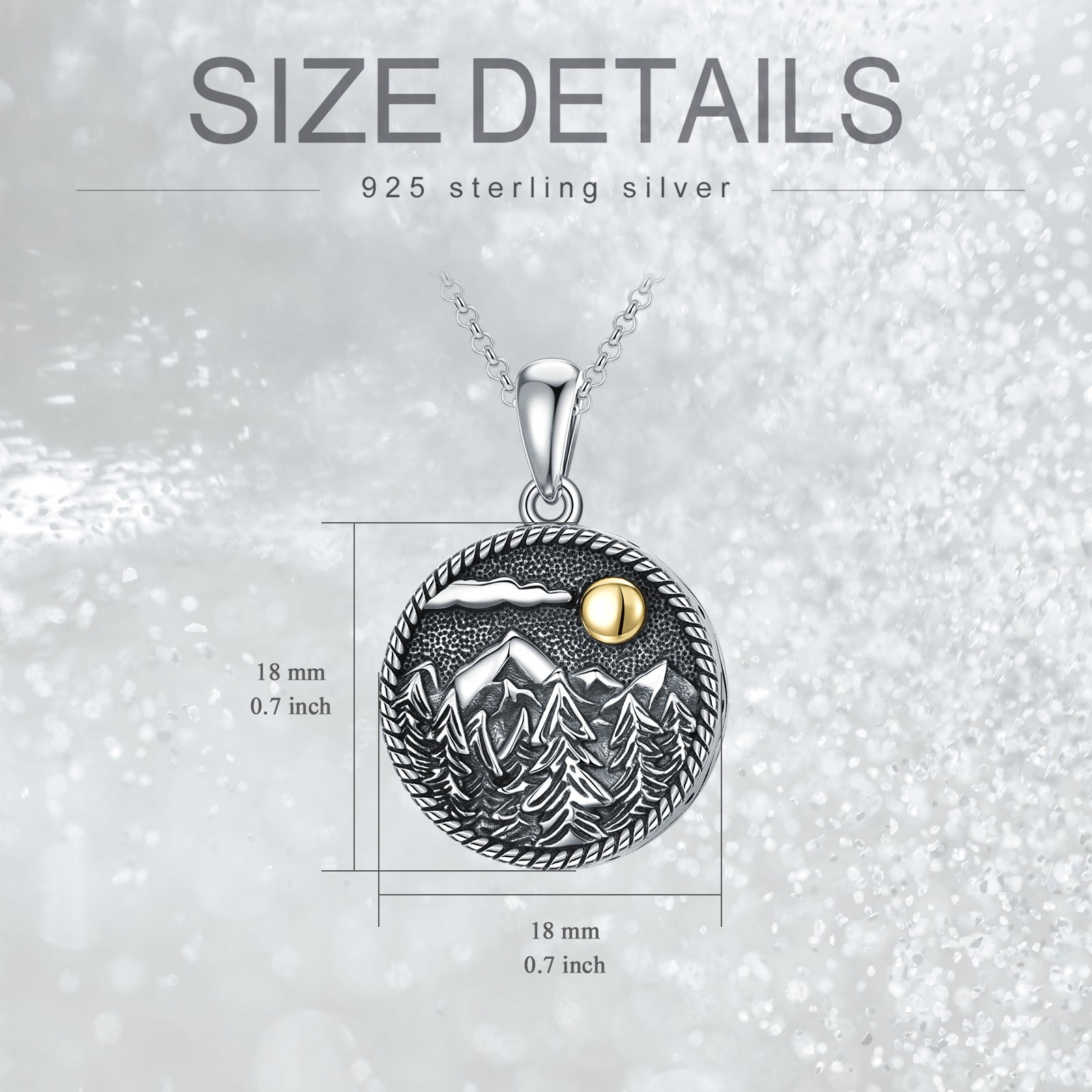 Sterling Silver Two-tone Mountains Tree & Sun Urn Necklace for Ashes