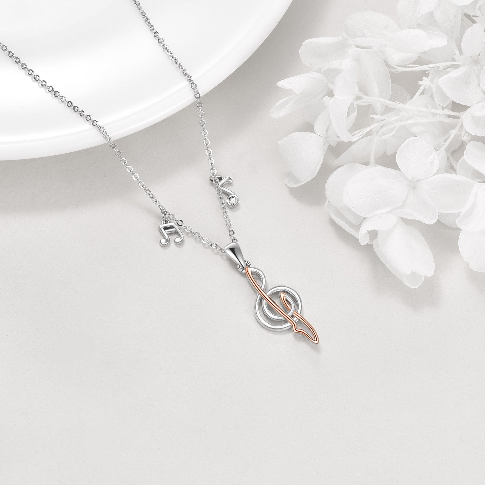 Sterling Silver Two-tone Music Symbol Pendant Necklace for Women