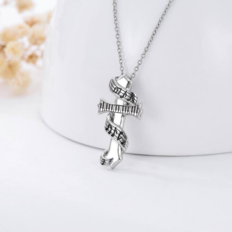 Sterling Silver Two-tone Music Symbol & Piano Pendant Necklace
