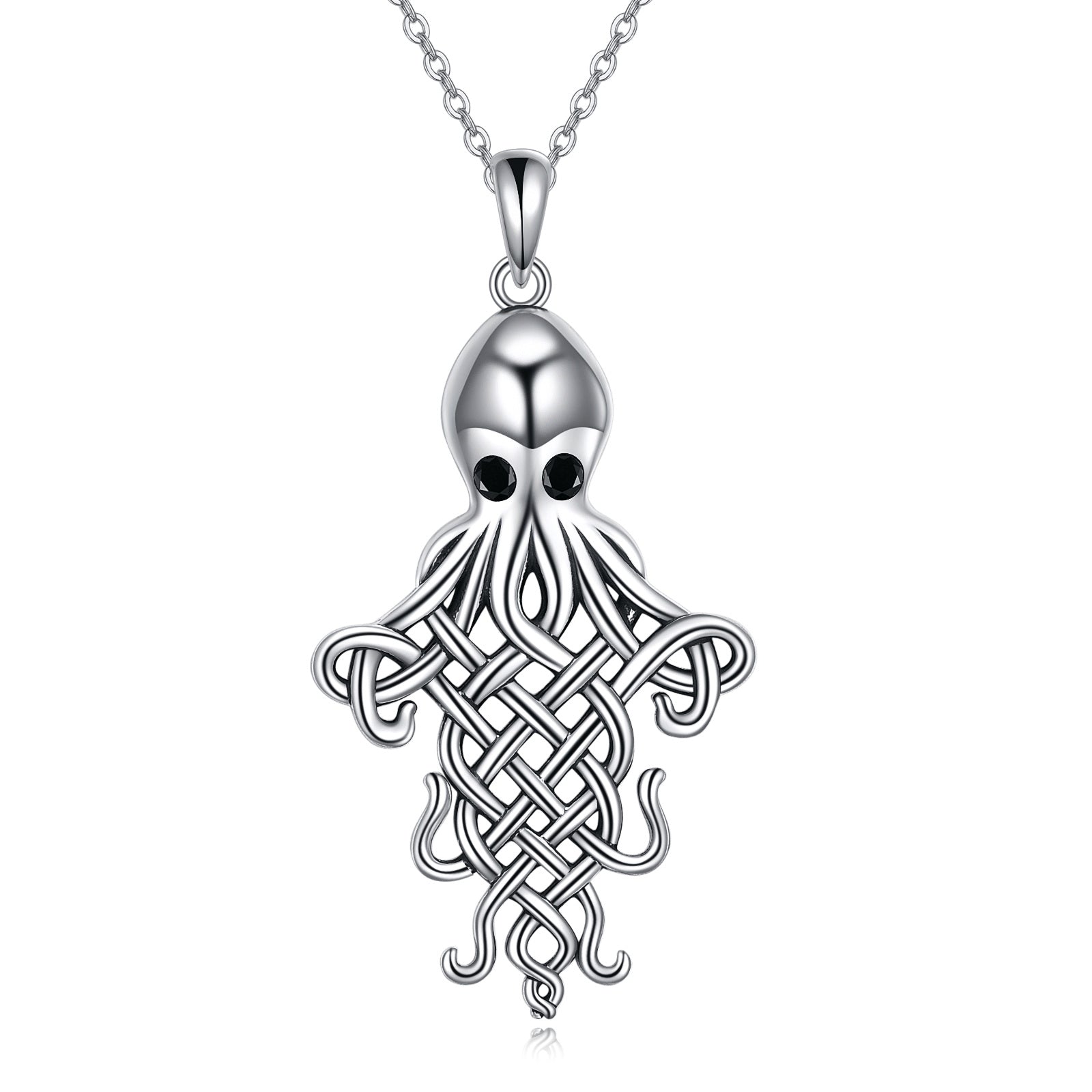 Sterling Silver Two-tone Cubic Zirconia Octopus & Celtic Knot Pendant Necklace
