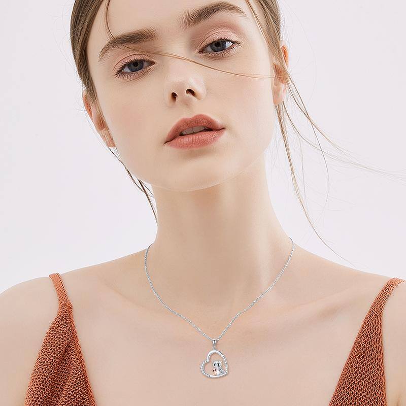 Sterling Silver Two-tone Cubic Zirconia Owl & Heart Pendant Necklace
