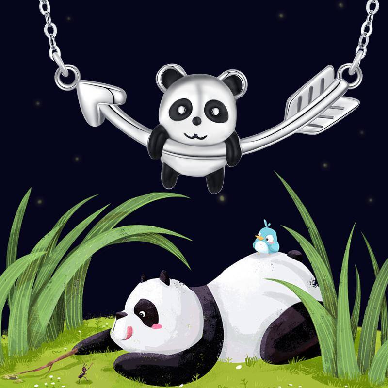 Sterling Silver Two-tone Panda & Arrow Pendant Necklace