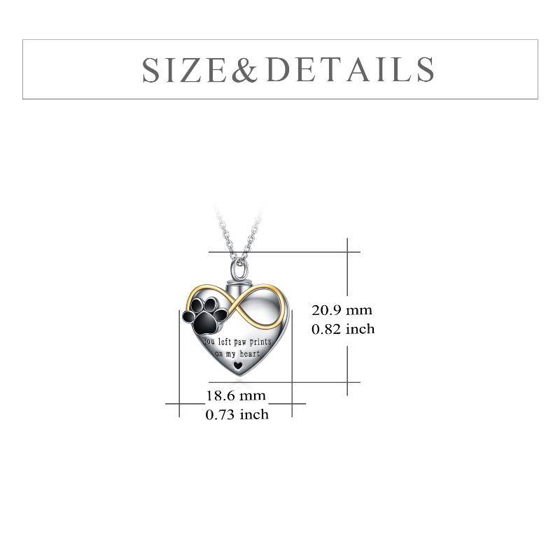 Sterling Silver Two-Tone Paw With Infinity Symbol Heart Urn Necklace For Ashes With Engraved Word For Women
