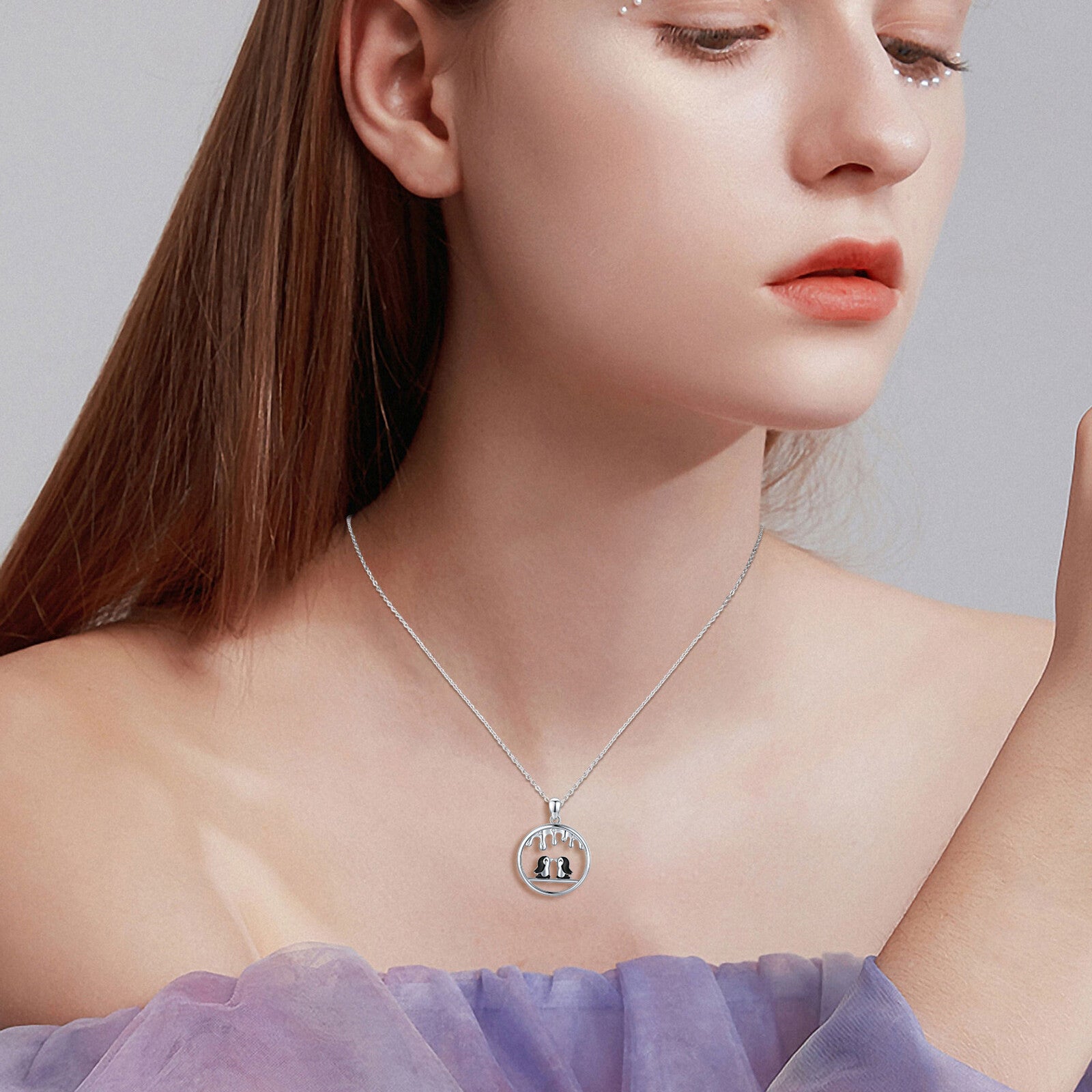 Sterling Silver Two-tone Cubic Zirconia Penguin Lover Pendant Necklace