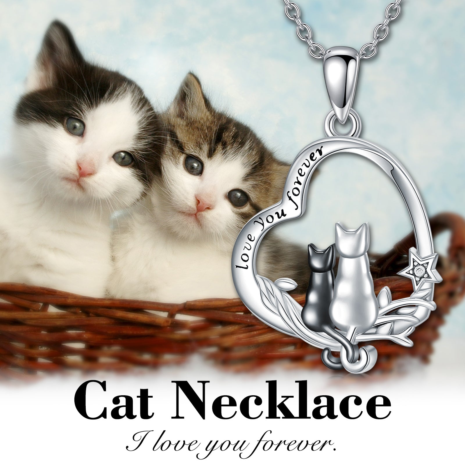 Sterling Silver Two-tone Personalized Engraving Cat Ivy Heart Necklace for Women