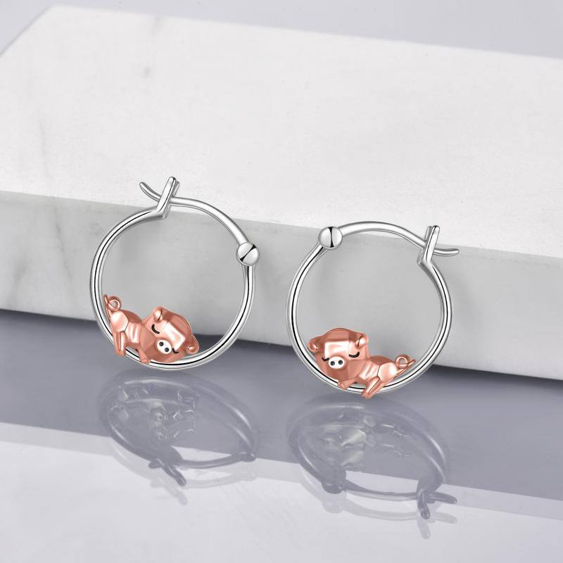 Sterling Silver Two-tone Pig Hoop Earrings