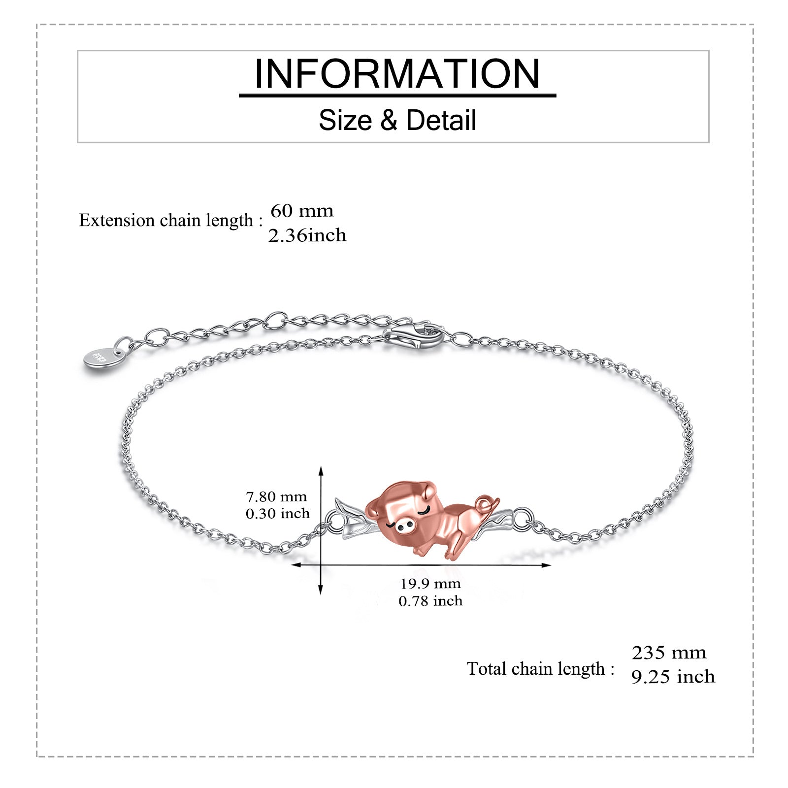 Sterling Silver Two-tone Pig Charm Bracelet