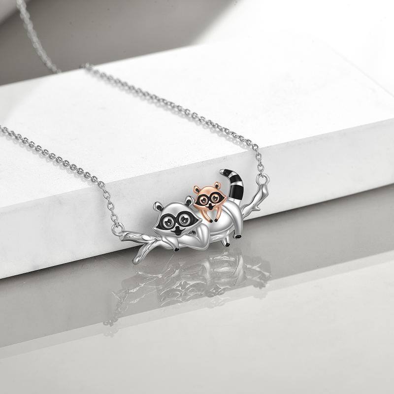 Sterling Silver Two-tone Raccoon Pendant Necklace