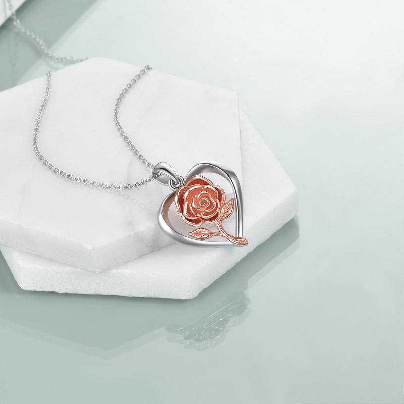 Sterling Silver Two-tone Rose Flower & Heart Urn Necklace for Ashes