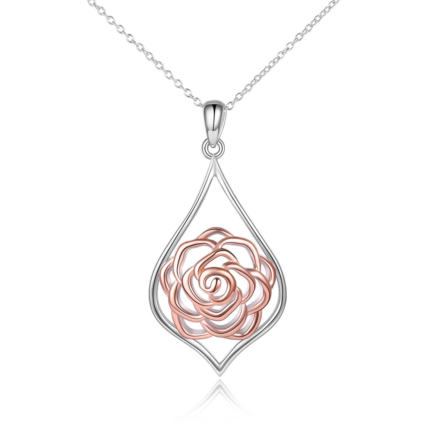 Sterling Silver Two-tone Rose Pendant Necklace