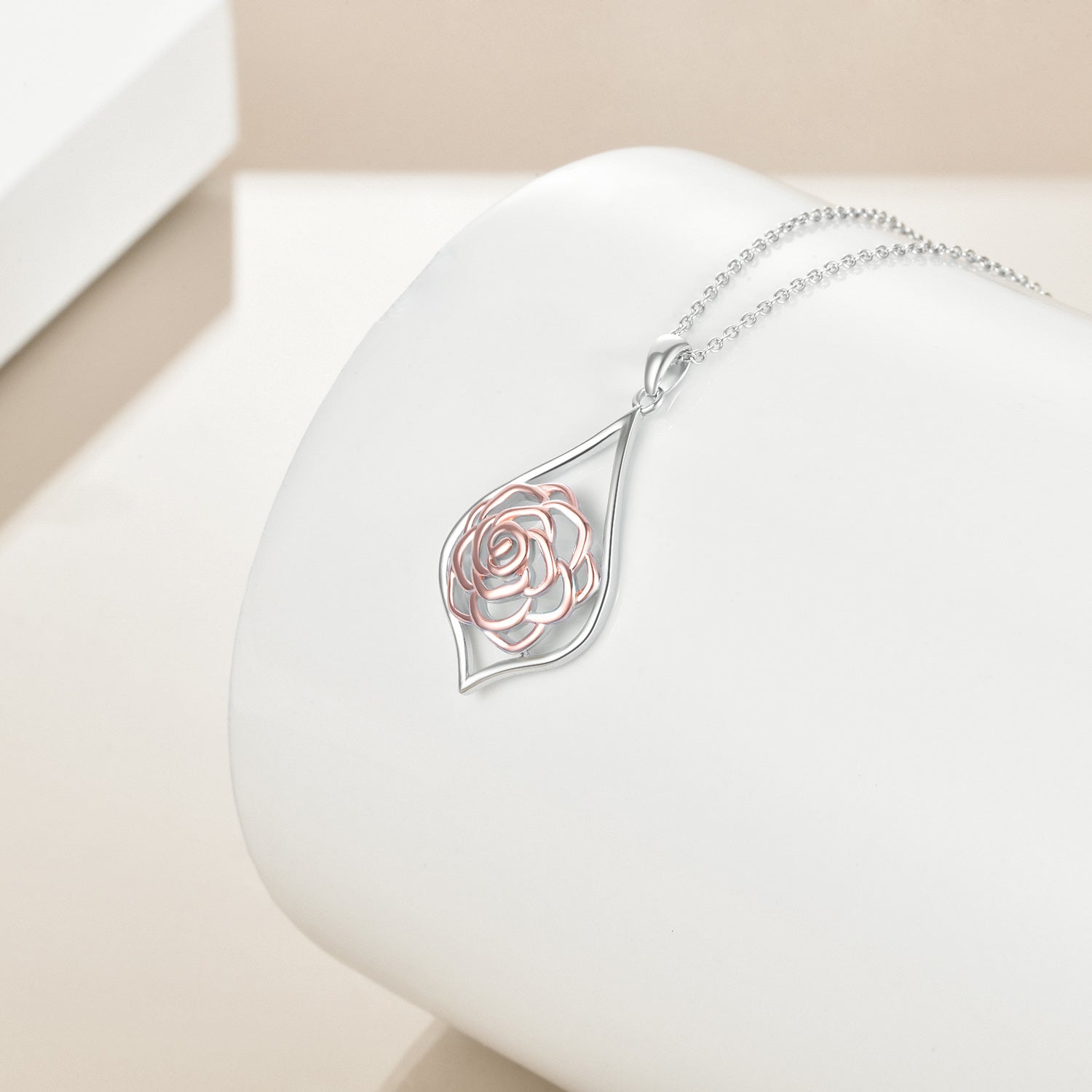 Sterling Silver Two-tone Rose Pendant Necklace