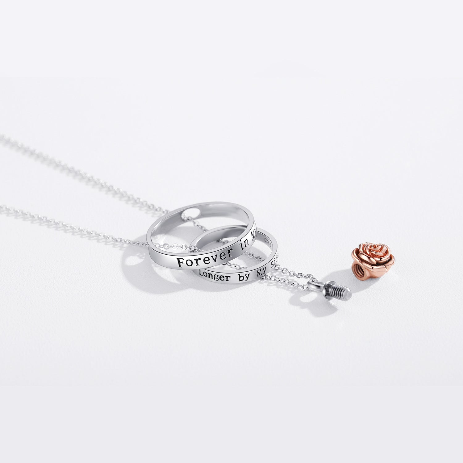 Sterling Silver Two-tone Rotatable Circles Rose Pendant Urn Necklace for Ashes