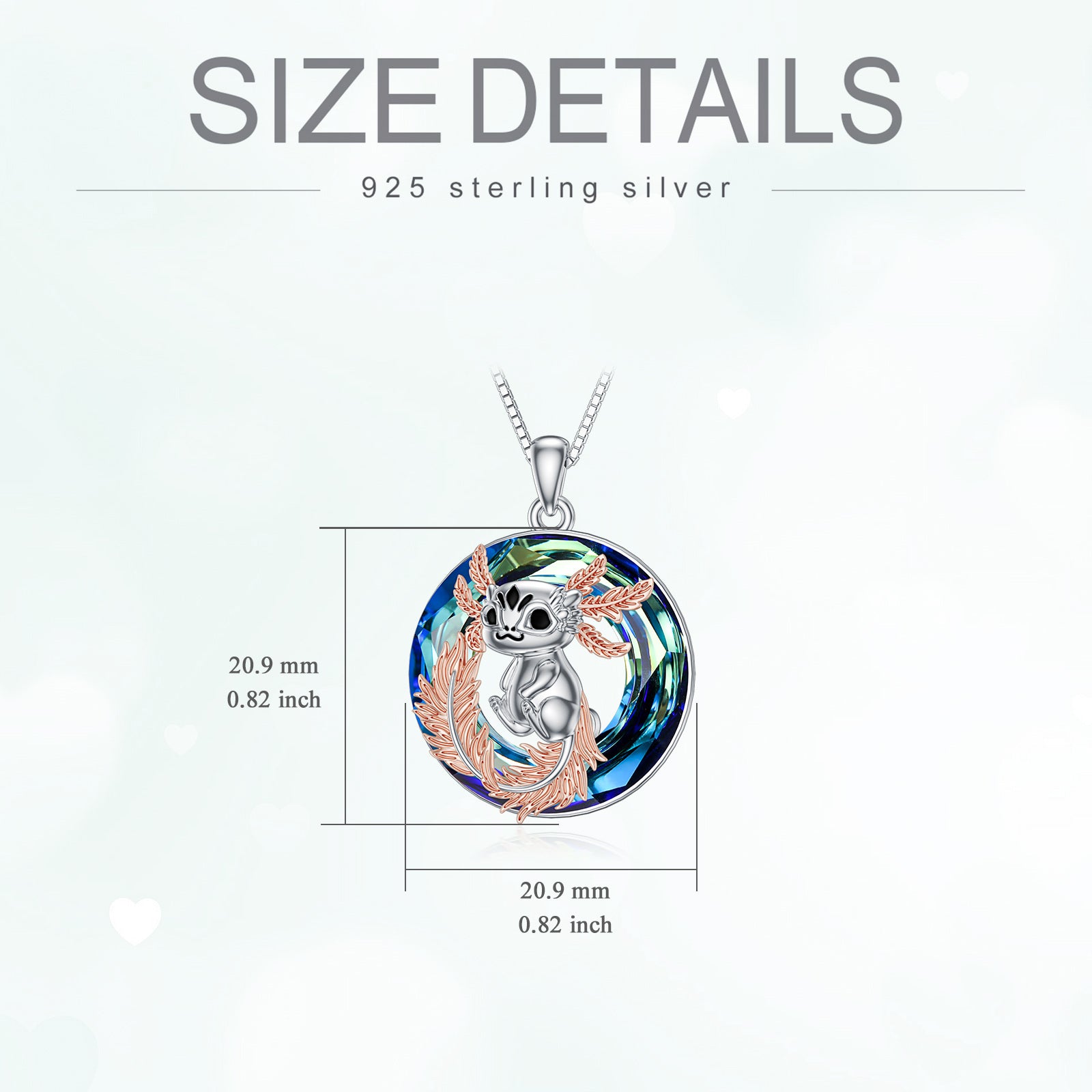 Sterling Silver Two-tone Round Axolotl Crystal Pendant Necklace