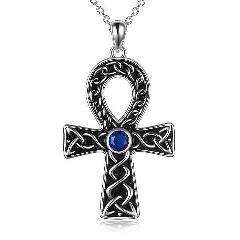 Sterling Silver Two-tone Round Cubic Zirconia Cross Pendant Necklace