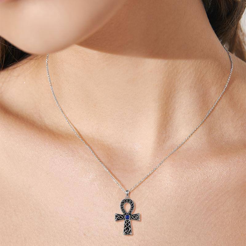 Sterling Silver Two-tone Round Cubic Zirconia Cross Pendant Necklace