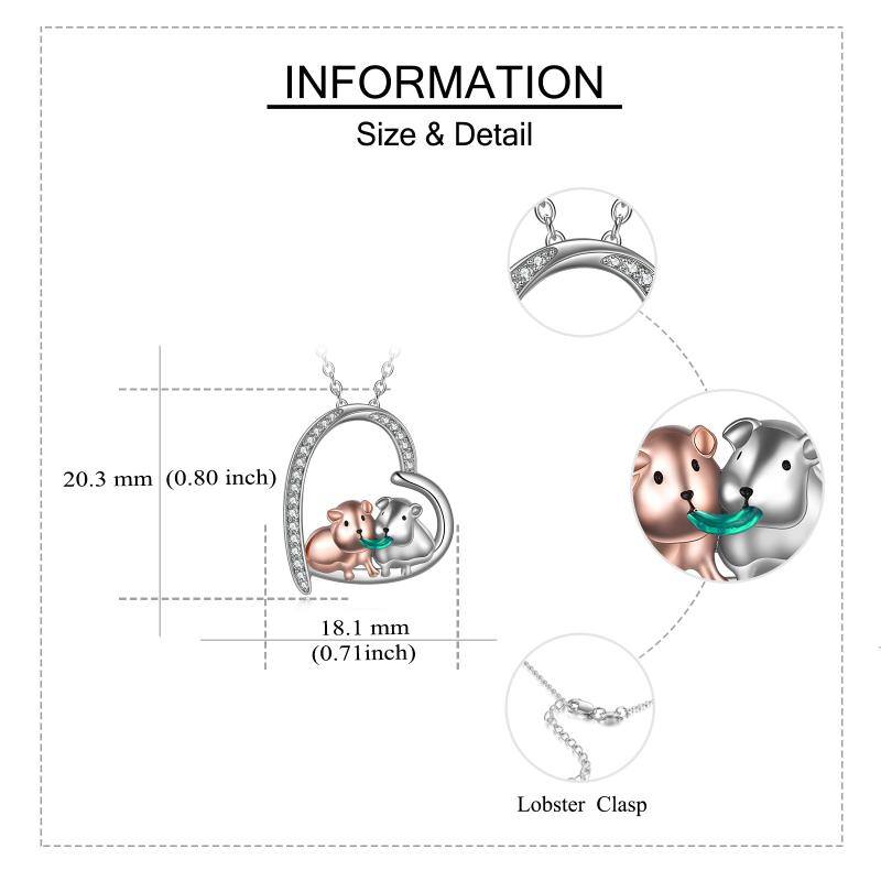 Sterling Silver Two-tone Round Cubic Zirconia Guinea Pig & Heart Pendant Necklace