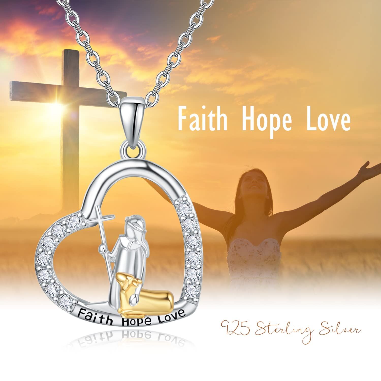 Sterling Silver Two-Tone Round Zircon Alpaca With Cross With Jesus Pendant Necklace For Women Best Friend