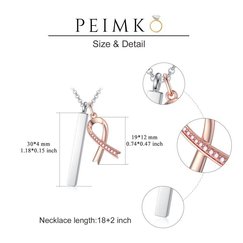 Sterling Silver Two-tone Round Zircon Bar & Ribbon Urn Necklace for Ashes