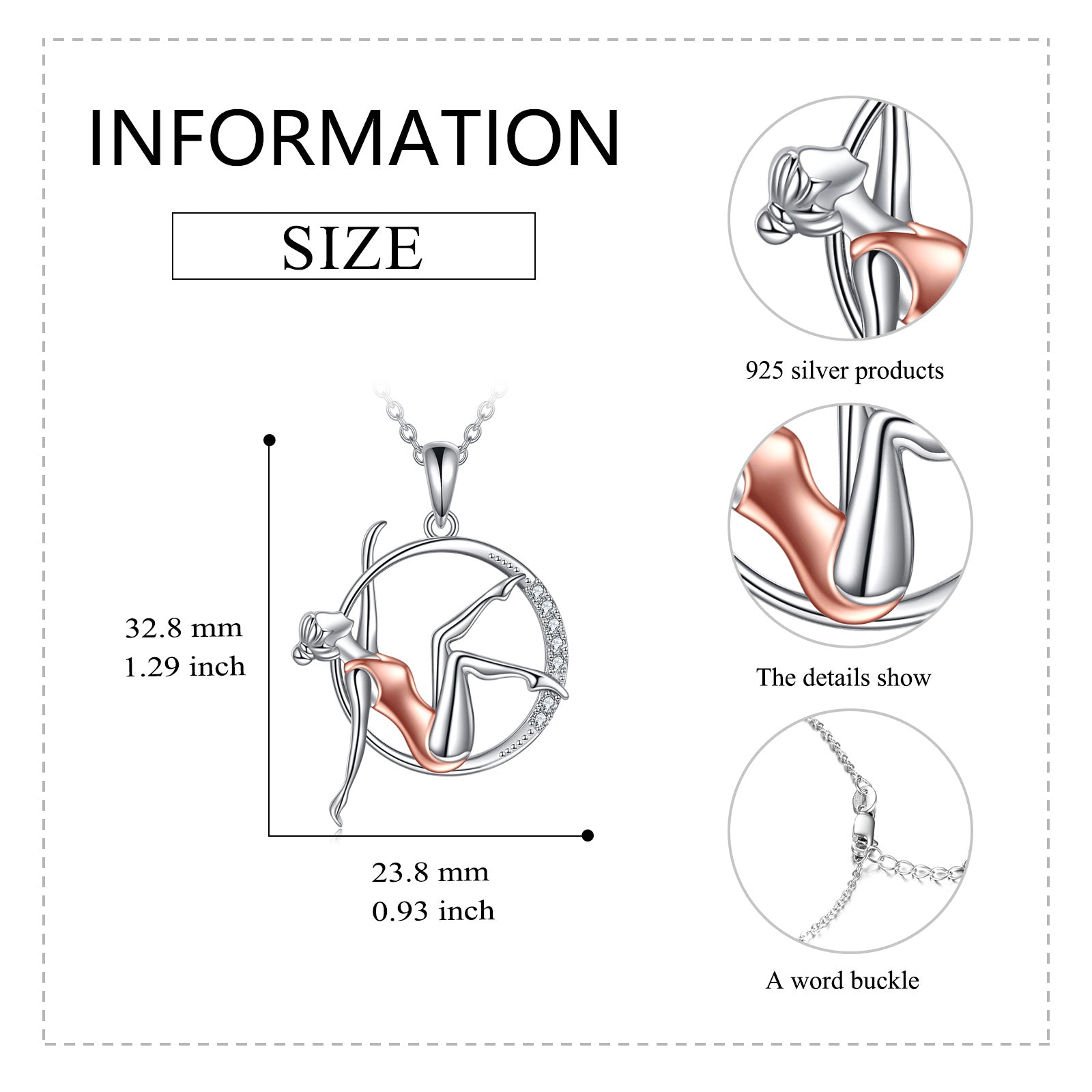 Sterling Silver Two-tone Round Zircon Gymnast Pendant Necklace