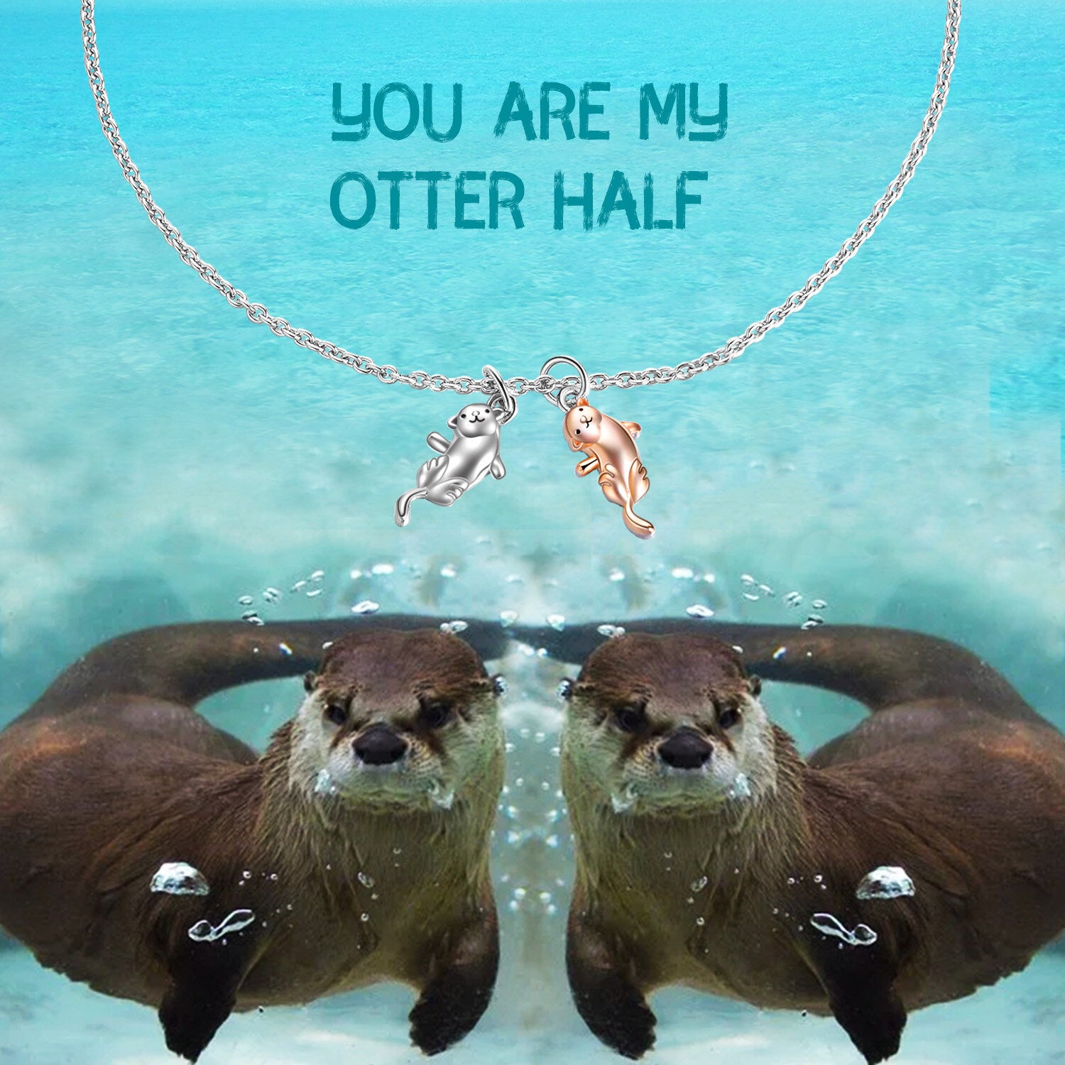 Sterling Silver Two-tone Sea Otter Charm Bracelet