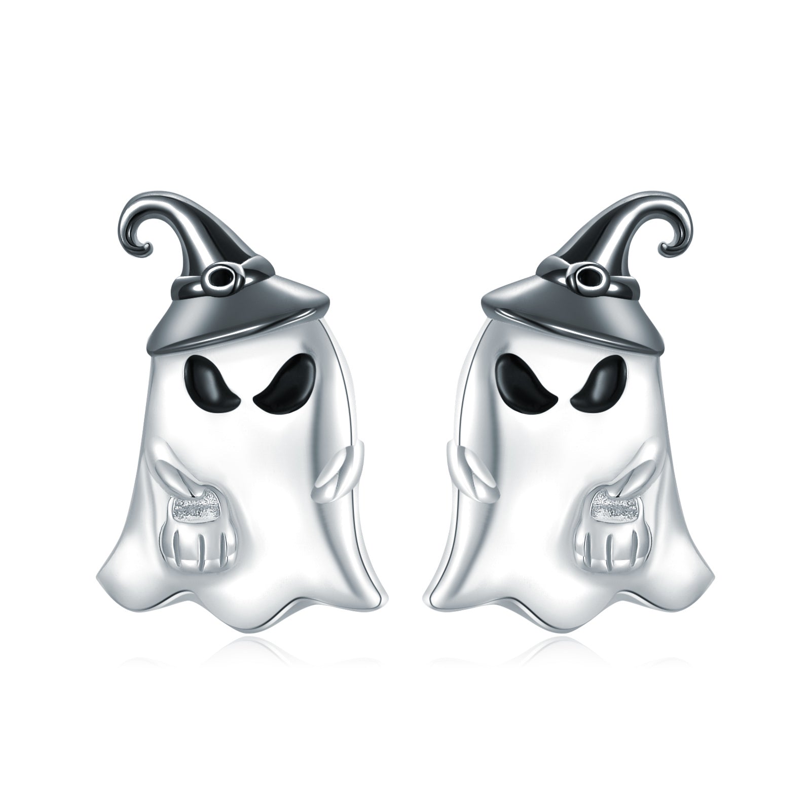 Sterling Silver Two-tone Skeleton Stud Earrings