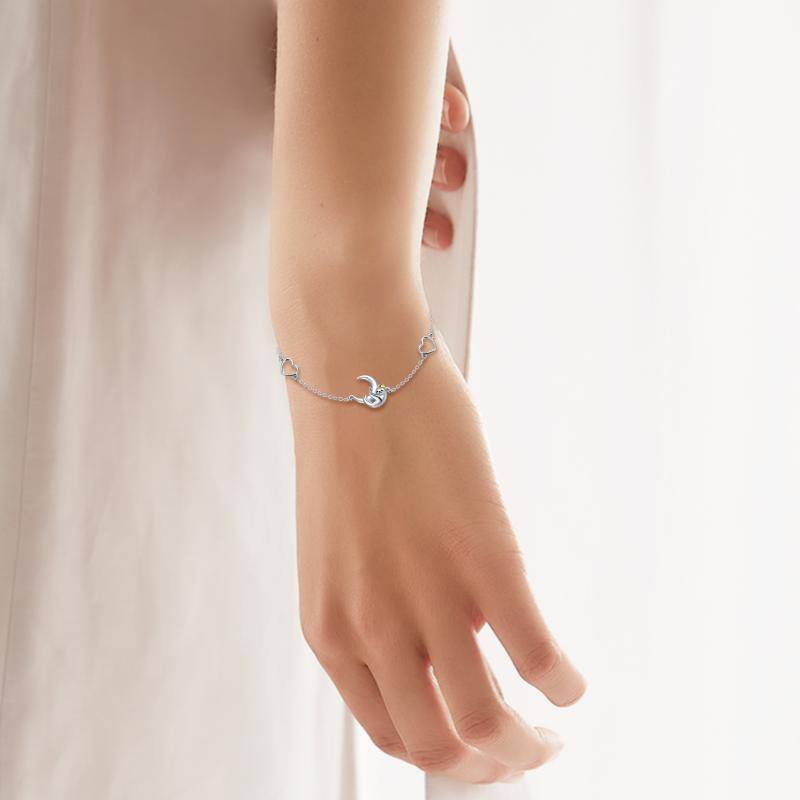 Sterling Silver Two-Tone Sloth & Heart With Moon Charm Bracelet For Women