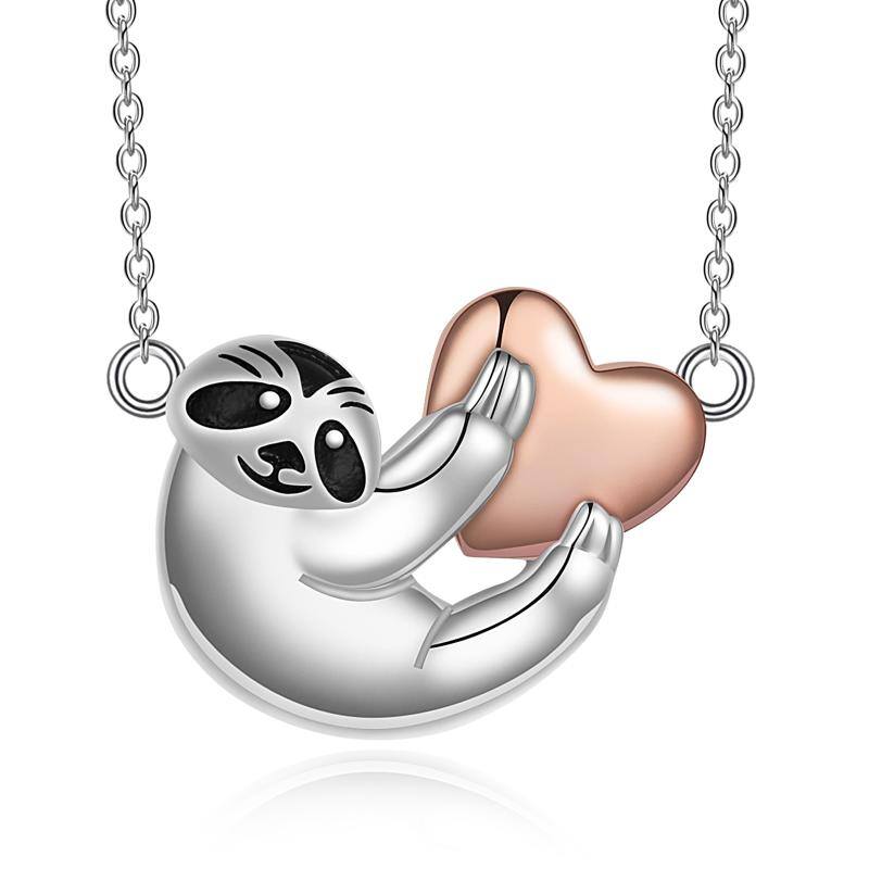 Sterling Silver Two-tone Sloth & Heart Pendant Necklace