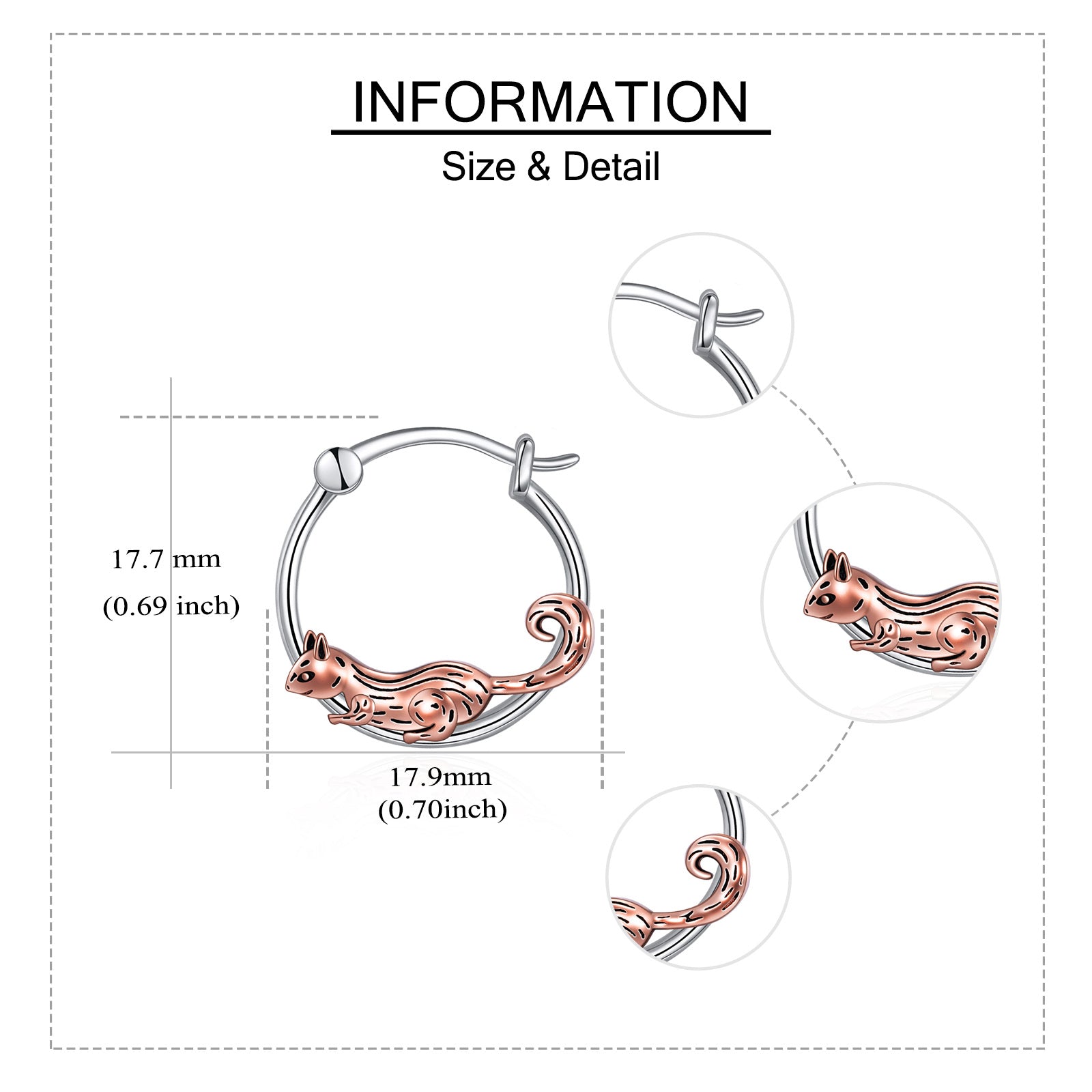 Sterling Silver Two-tone Squirrel Hoop Earrings