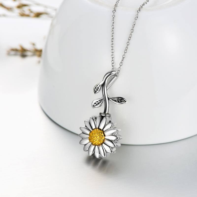 Sterling Silver Two-tone Sunflower Branch Urn Necklace for Ashes