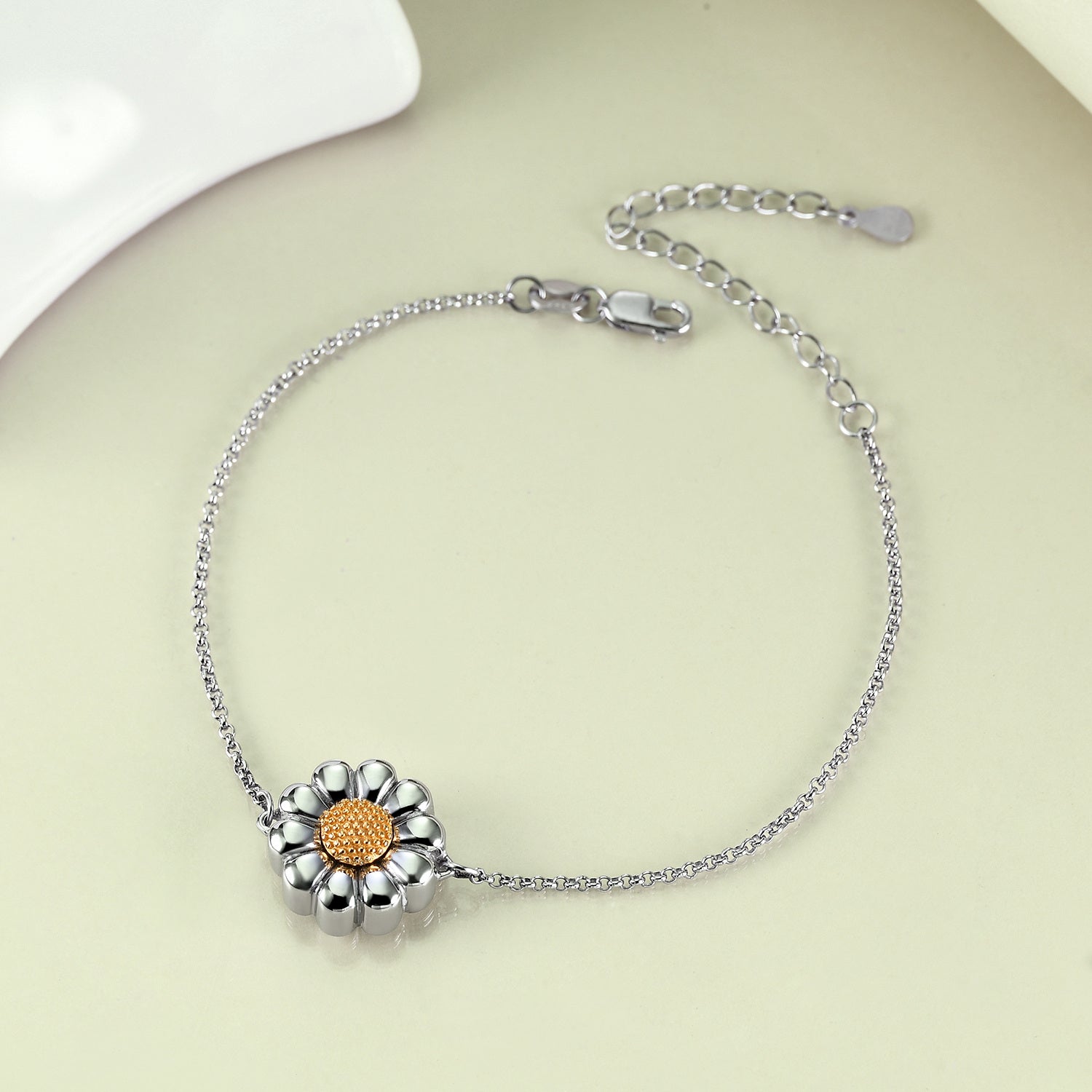 Sterling Silver Two-tone Sunflower Daisy Urn Bracelet for Ashes