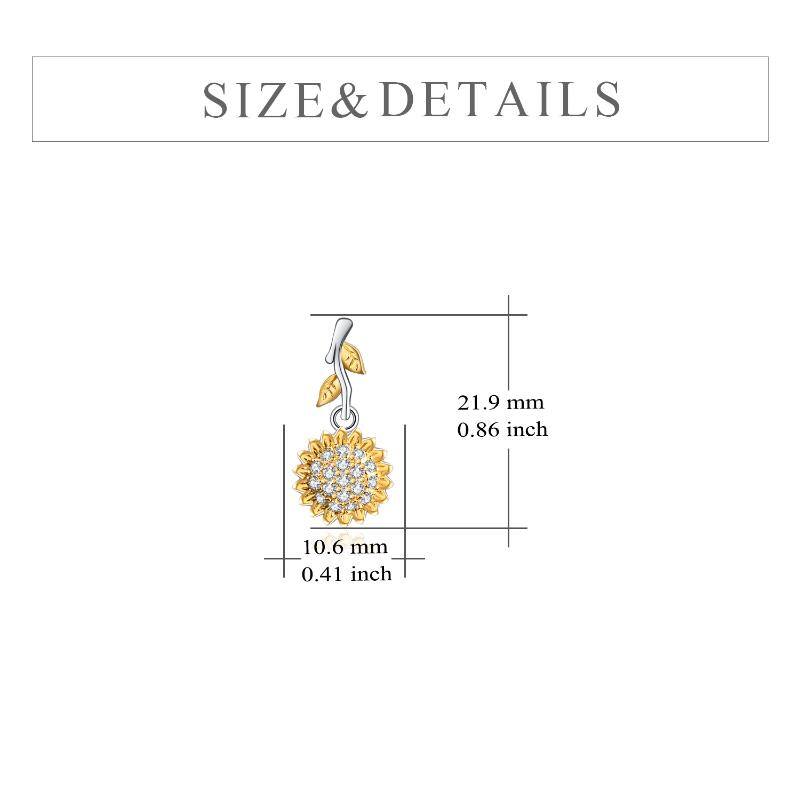 Sterling Silver Two-tone Cubic Zirconia Sunflower Stud Earrings