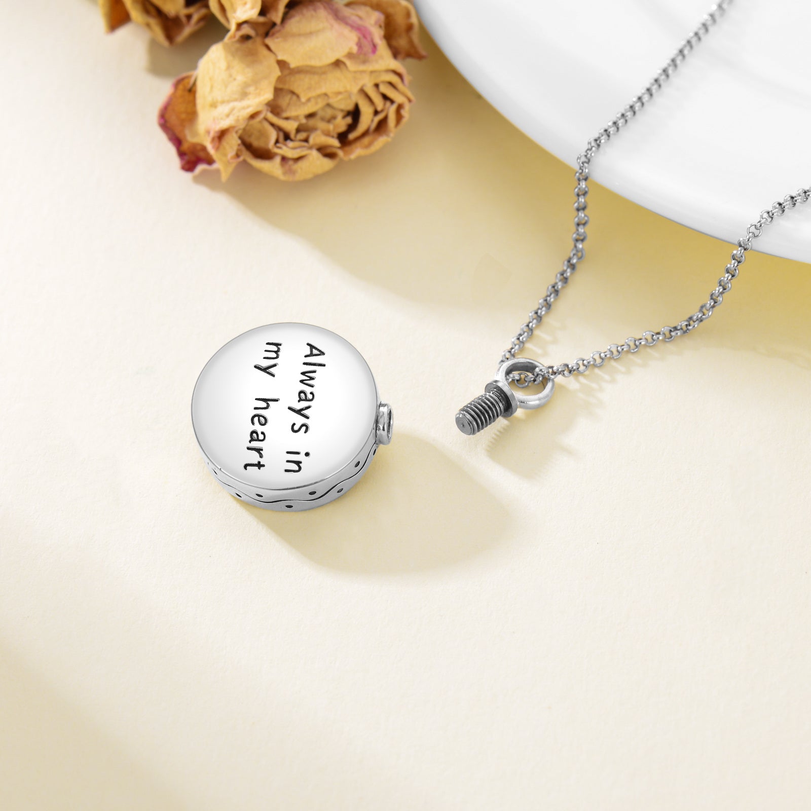 Sterling Silver Two-tone Sunflower Urn Necklace for Ashes with Rolo Chain