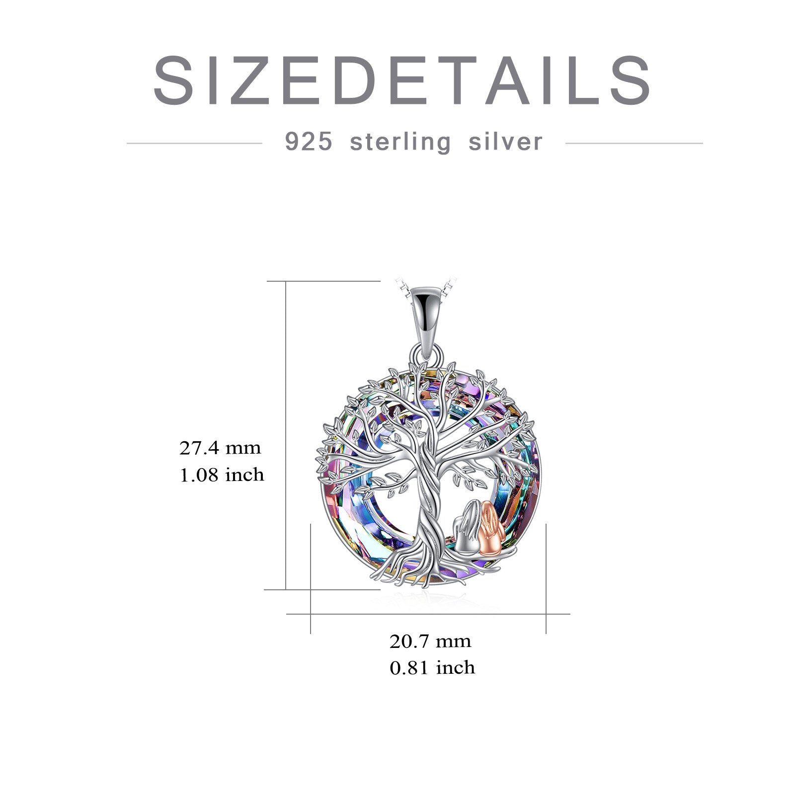 Sterling Silver Two-tone Tree Of Life & Sisters Crystal Pendant Necklace