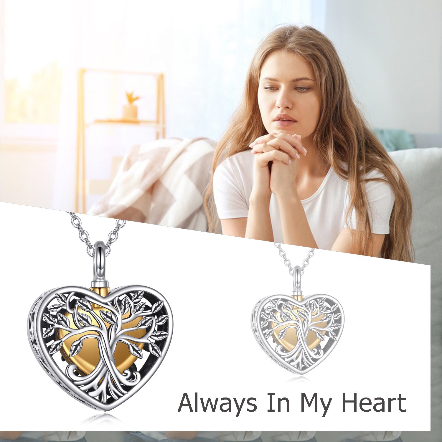 Sterling Silver Two-tone Tree Of Life Urn Necklace for Ashes