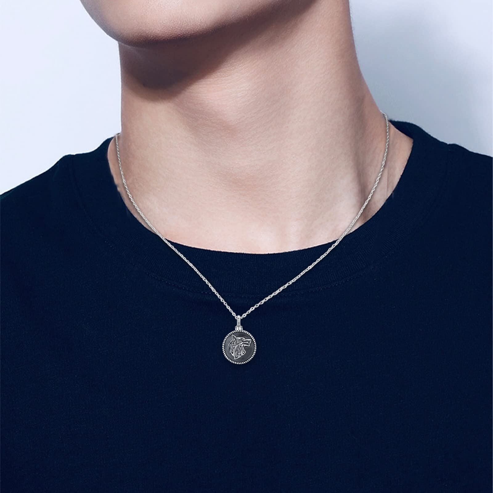 Sterling Silver Two-tone Wolf Urn Necklace for Ashes