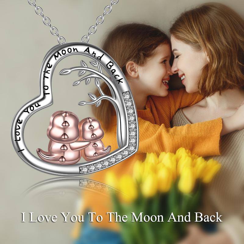 Sterling Silver Two-tone Zircon Dinosaur Pendant Necklace