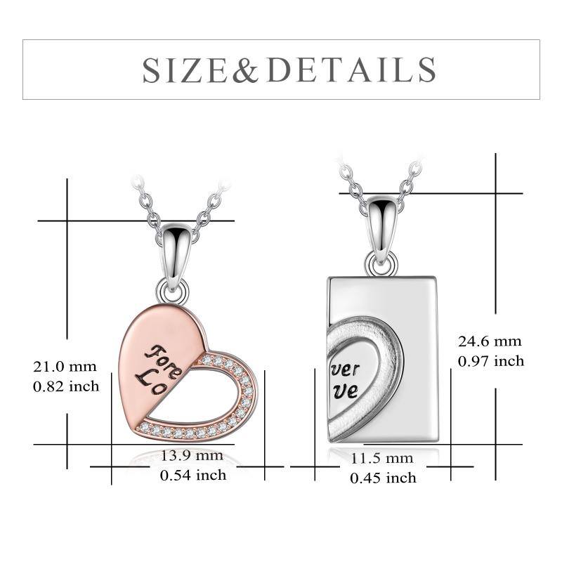 Sterling Silver Two-tone Zircon Heart Pendant Necklace