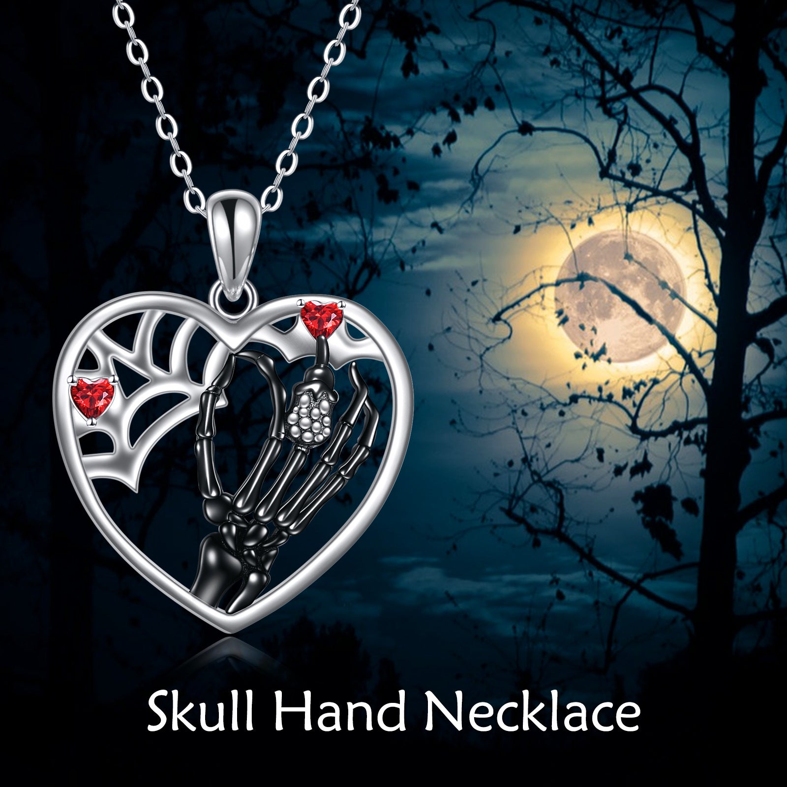 Sterling Silver Two-tone Zircon Skeleton Pendant Necklace
