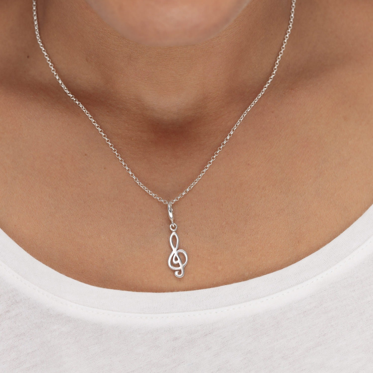 Sterling Silver Treble Clef Charm Necklace