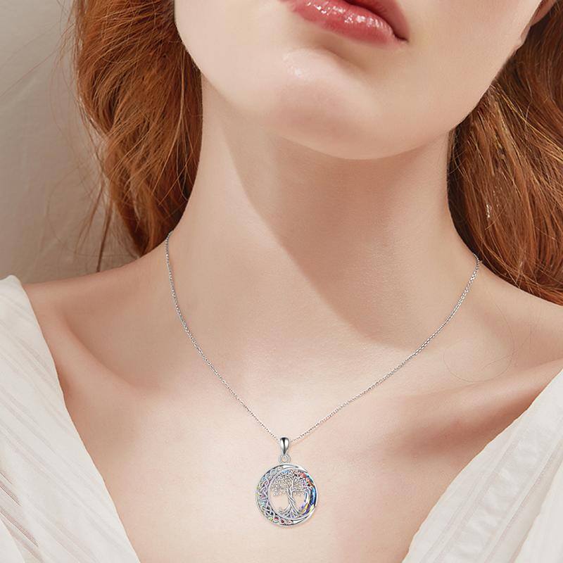 Sterling Silver Tree Of Life Celtic Knot & Moon Crystal Pendant Necklace